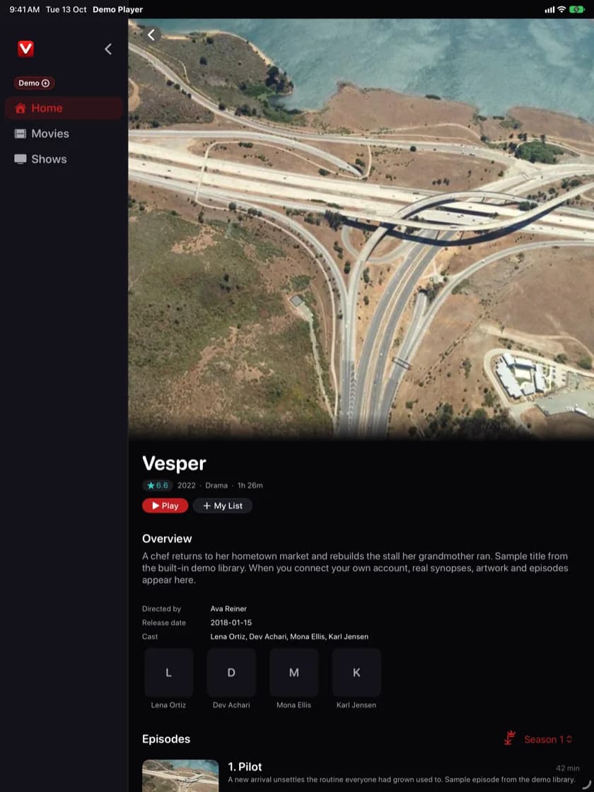 Vizion Player title details on iPad