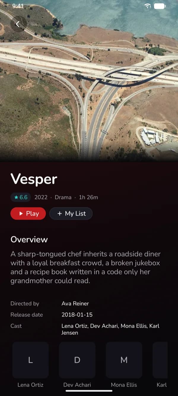 Title details & episodes — demo app screen
