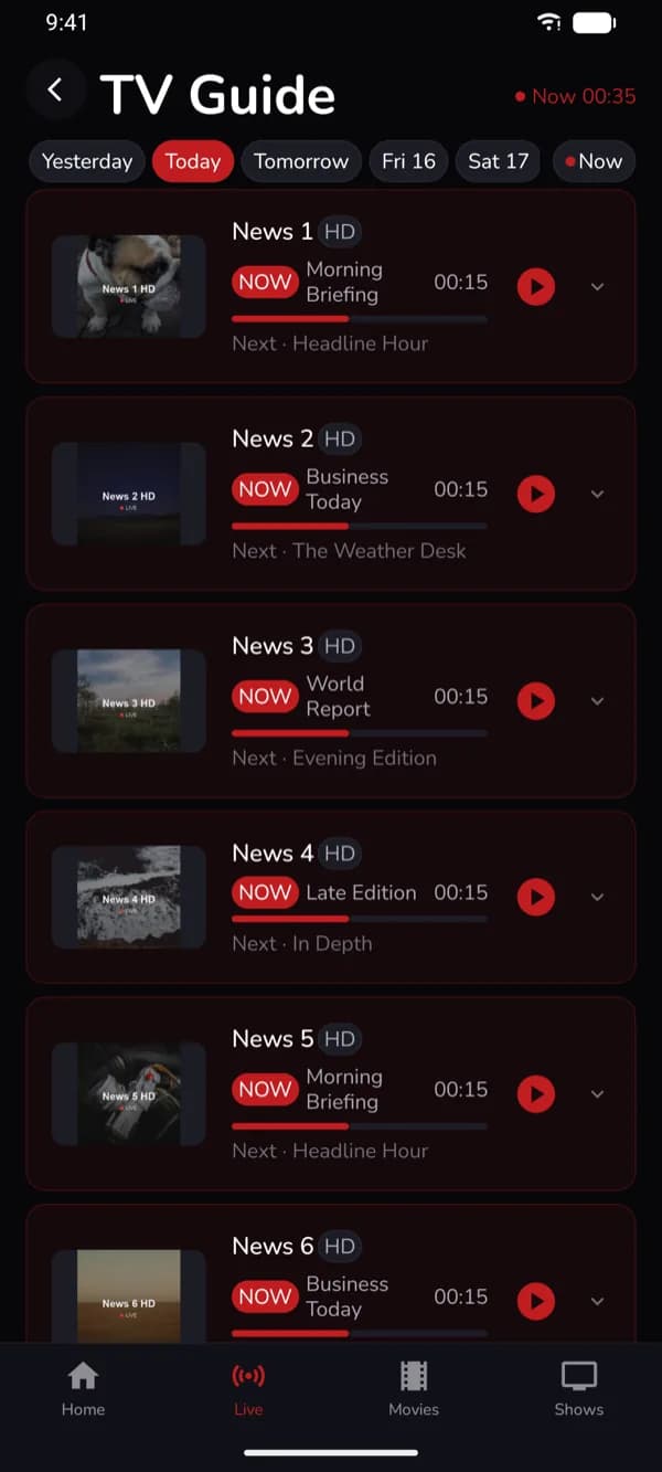 TV guide — demo app screen