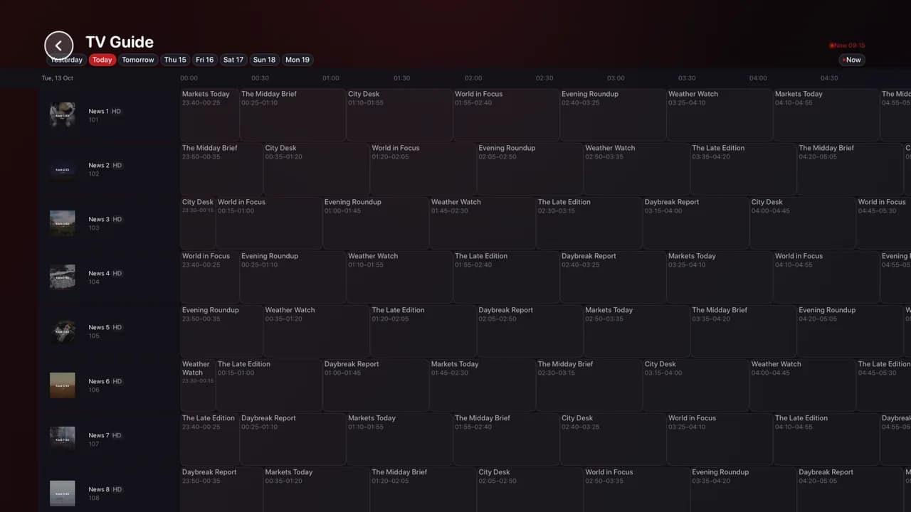 TV guide — demo app screen