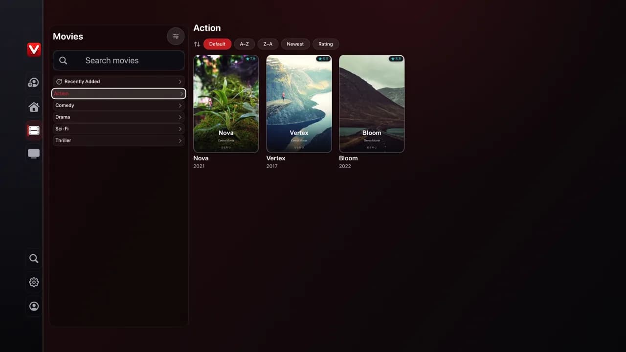 Movies by category — demo app screen