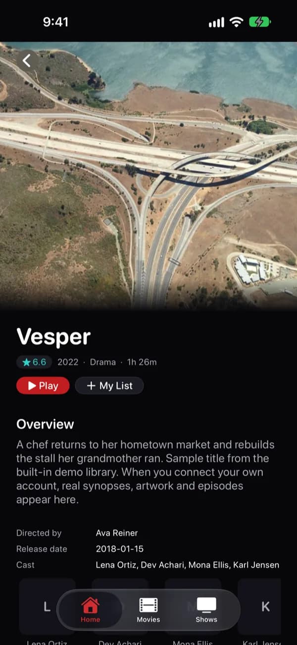 Title details & episodes — demo app screen