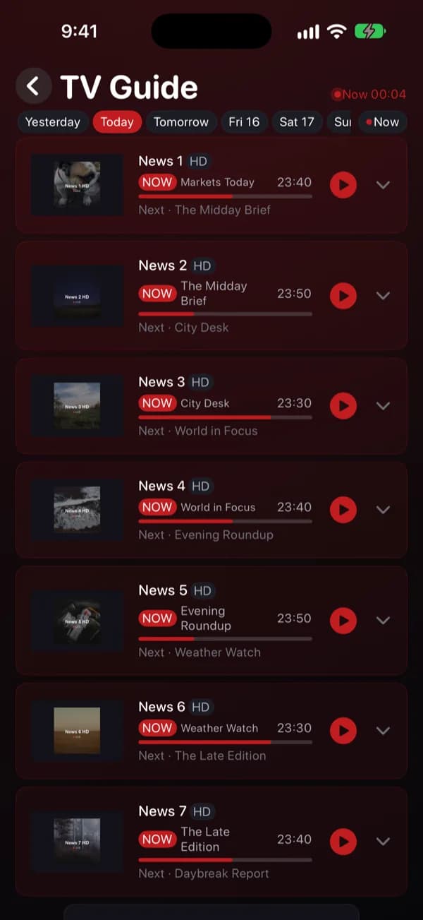 TV guide — demo app screen