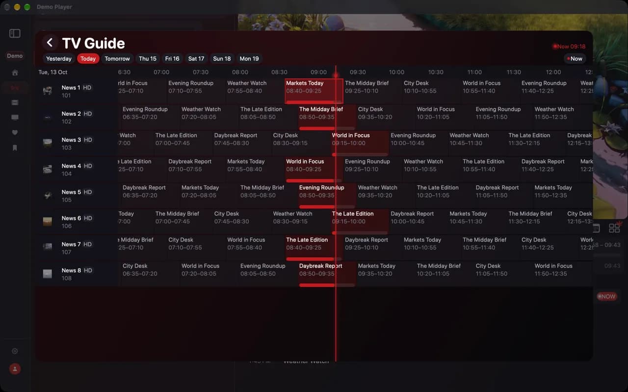 TV guide — demo app screen