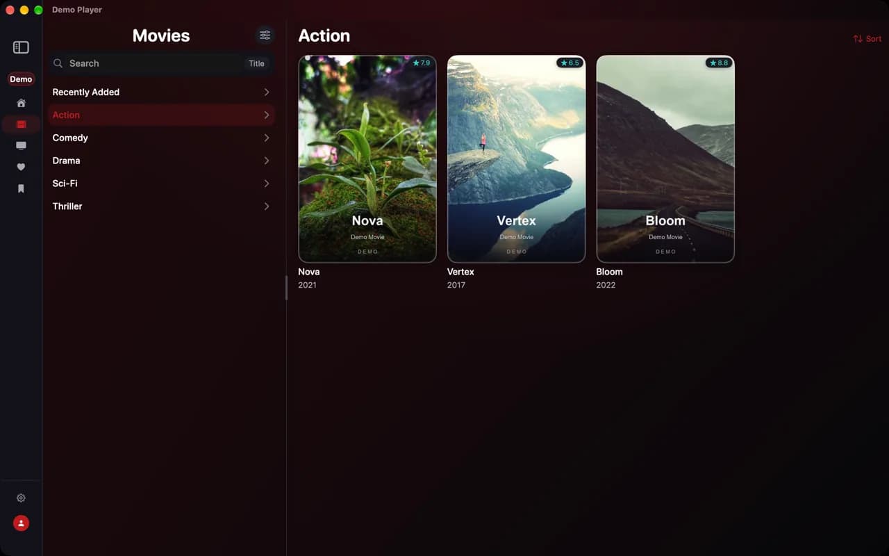 Movies by category — demo app screen