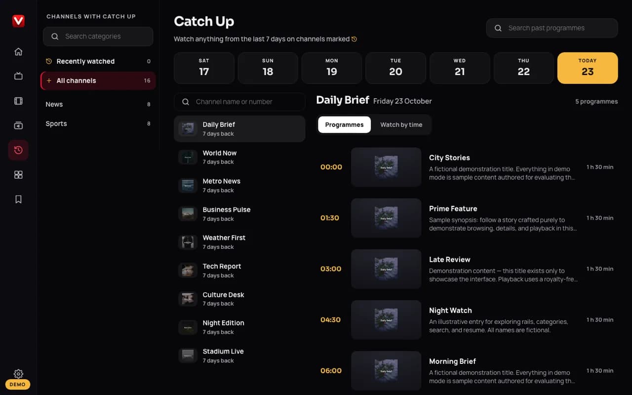 Catch-up — demo app screen