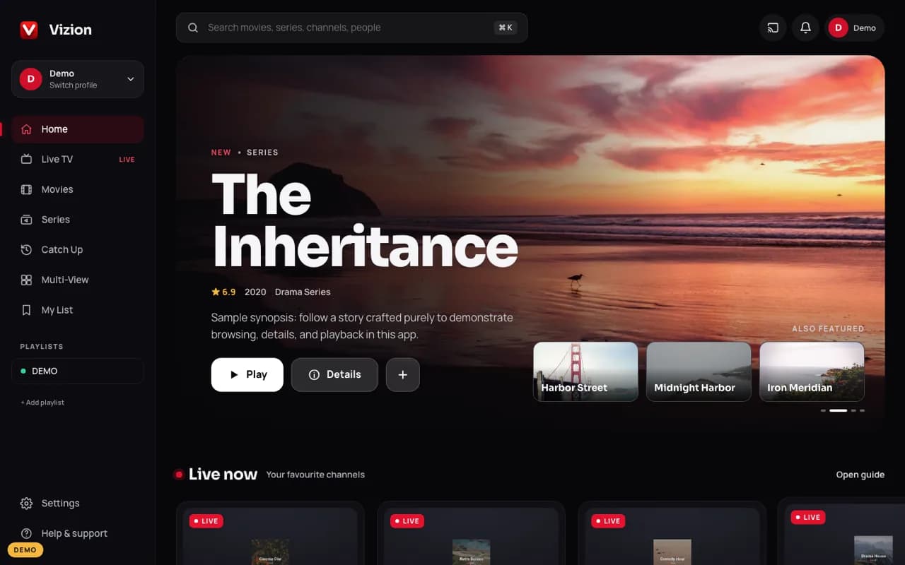 Web TV app — demo library