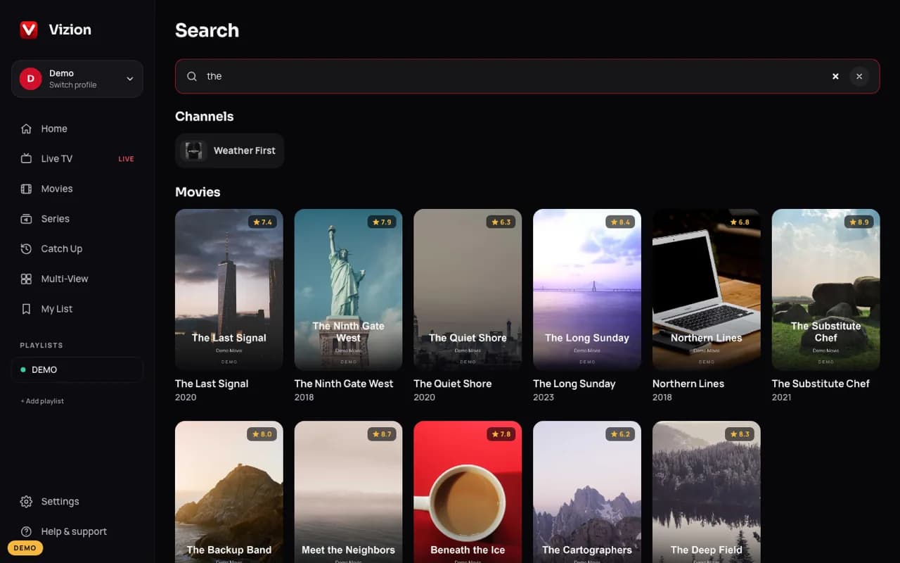 Search — demo app screen