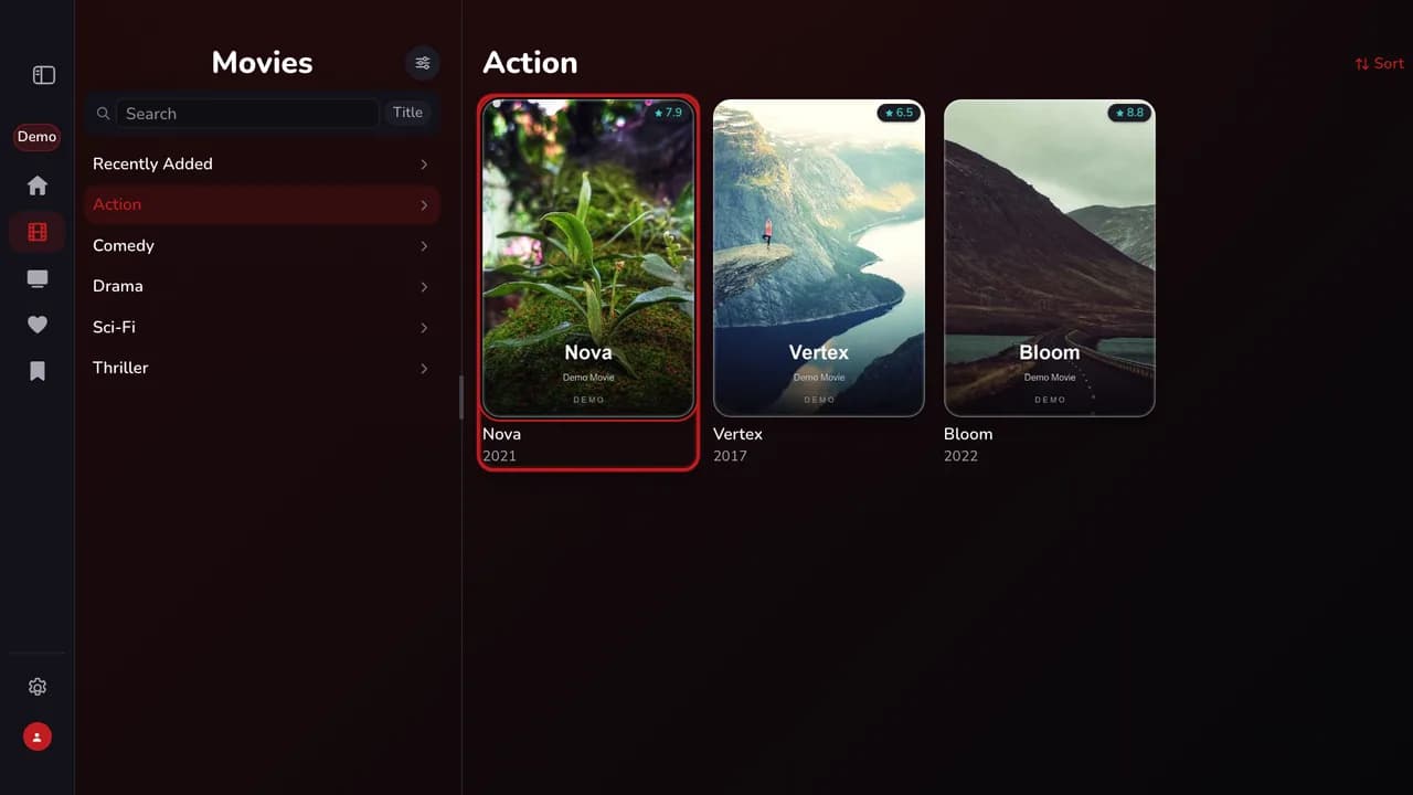 الأفلام حسب التصنيف — demo app screen