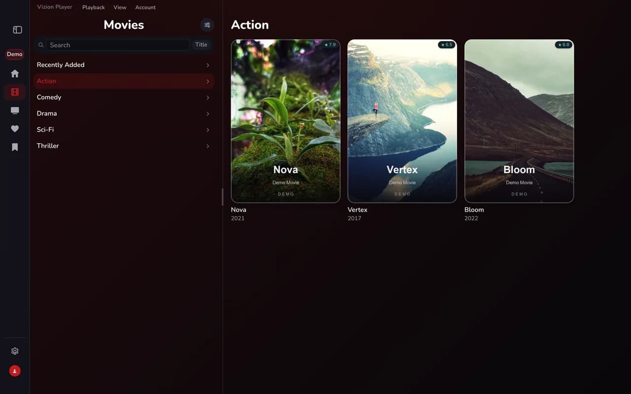 Movies by category — demo app screen