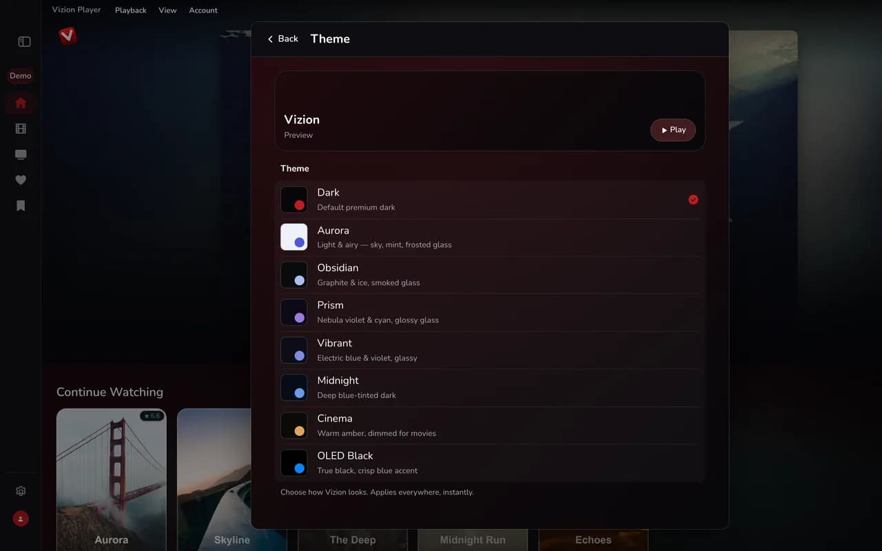 Themes — demo app screen